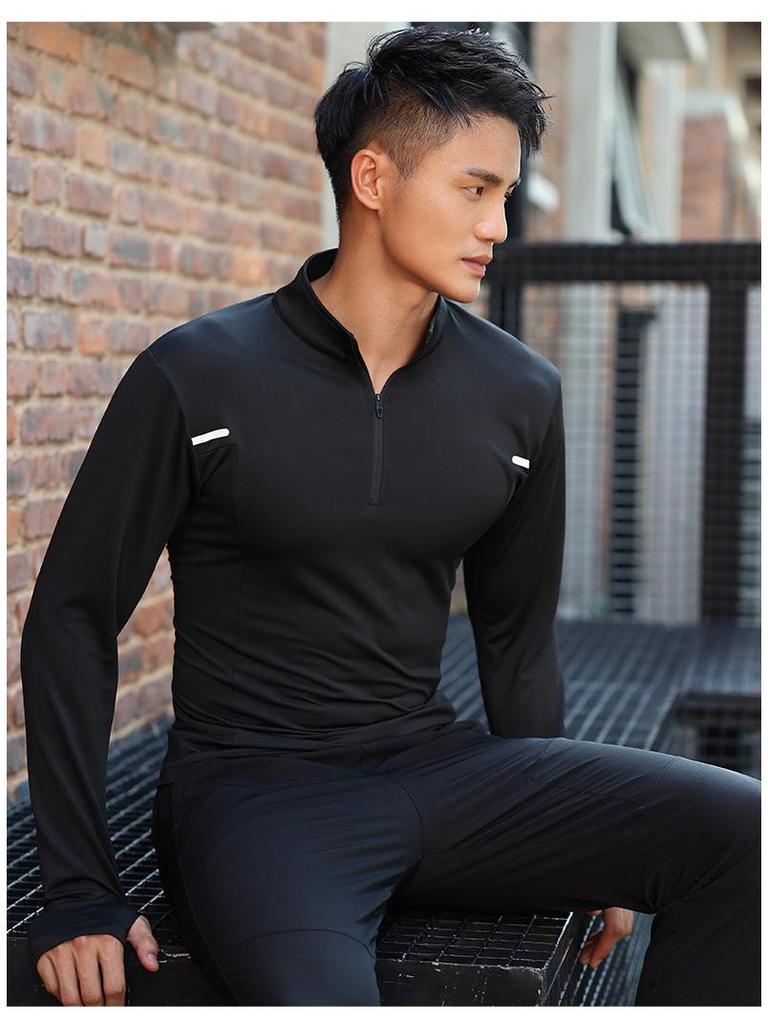 Men's Long Sleeve Half-Zip Quick-Dry Sport Shirt for Running, Training & Morning Runs - Spring, Autumn, Winter.