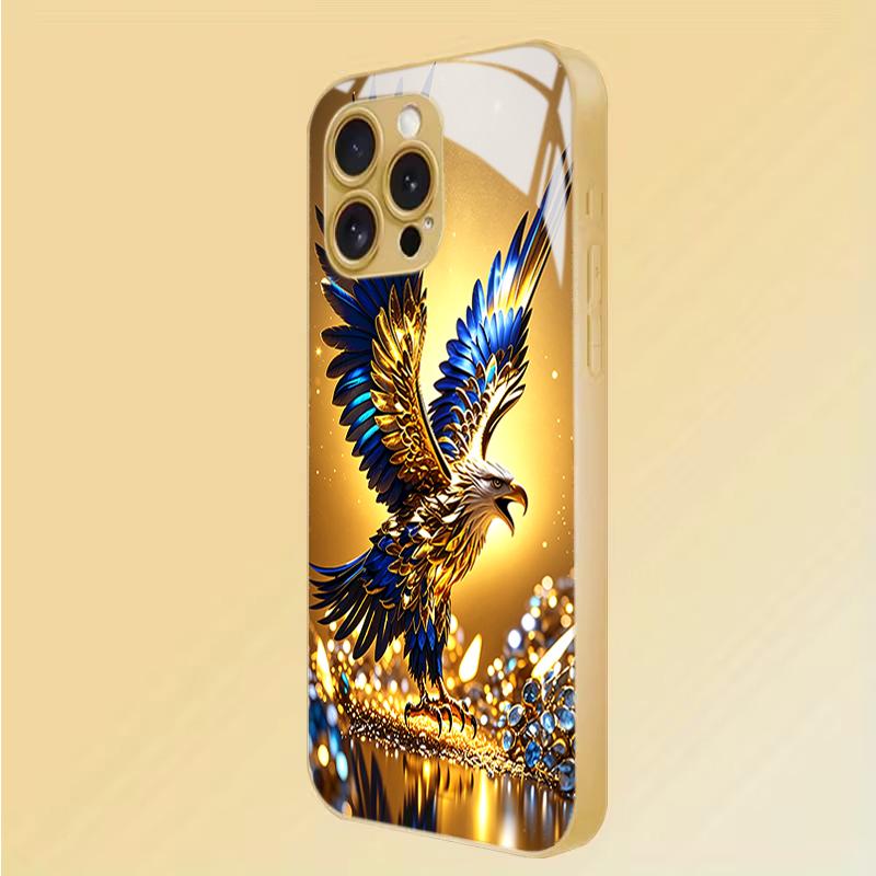 Blue Gold Soaring Eagle Tempered Glass Phone Case For Samsung Galaxy S25 S26 Ultra S23 S24 Plus S25 FE S24 Ultra Protect Cover
