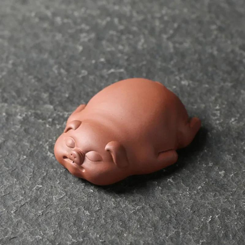 1PCS Lucky Cute Pig Statue Purple Clay Tea Pet Ornaments Desktop Handmade Crafts Chinese Boutique Tea Decoration Accessories