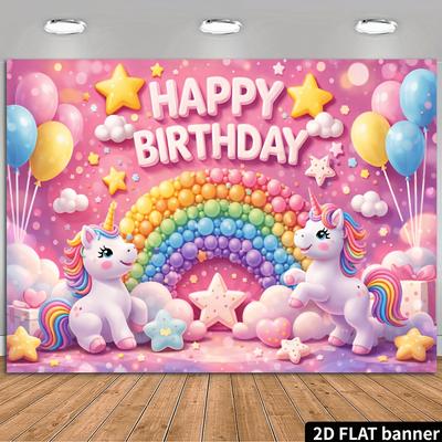 2D Flat Unicorn Candy Rainbow Birthday Background  Pink Background  Happy Birthday Theme
