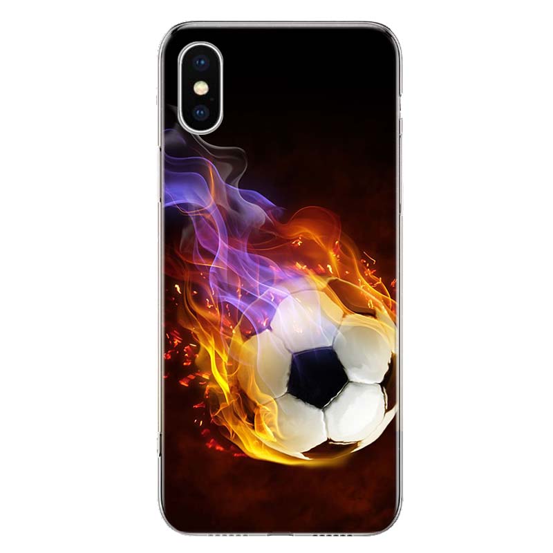 Fire Football Soccer Ball Phone Case For iPhone 11 12 13 Mini 14 15 Plus 17 Air 16 Pro Max 16E 7 8 SE 2020 Customized Print Cove