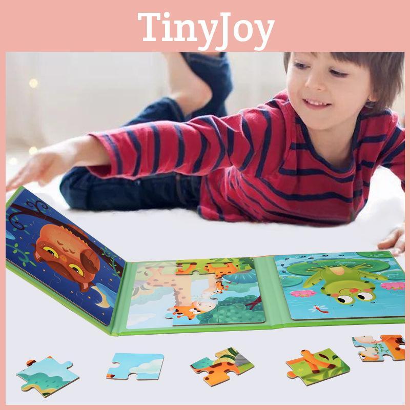 Wooden Childrens Educational Magnetic Foldable Puzzle Book For Animal And Traffic Recognition