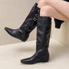 Korean version of the inner height-increasing sleeve leather boots removable trousers boots autumn and winter fashion two wear square head women