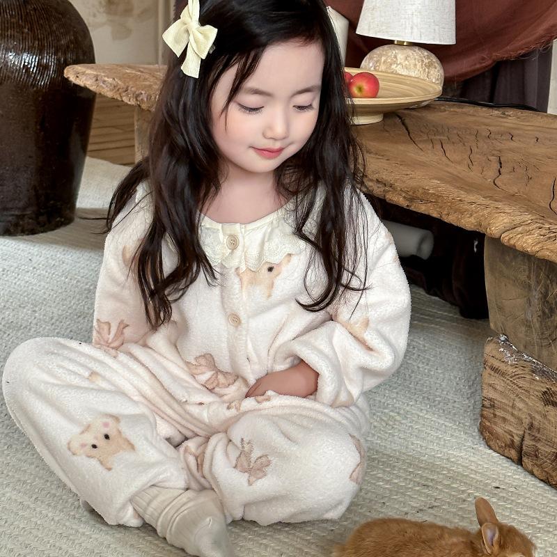 Kinder Pyjamas Herbst und Winter Plus Samt Verdickung Mädchen Baby Home Service Anzug Koreanische Spitze