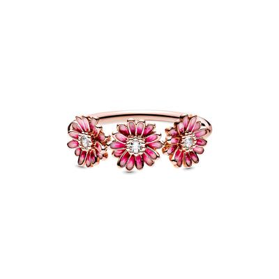 Rose Gold Three Pink Daisy Ring Women Rings 188792C01