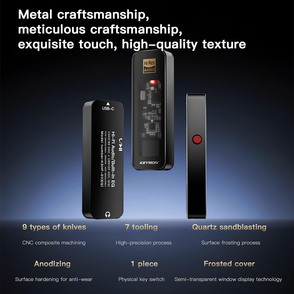 KEYSION CS43198 DSD256 384KHz USB DAC Audio HiFi Decoder ADC HD Radio Type-C to 3.5mm Headphone Amplifier for iOS Android Win 10