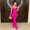 X5215 Women's Solid Color Sexy Camisole Bustier Zipper Vest and Long Pants Two-Piece Set