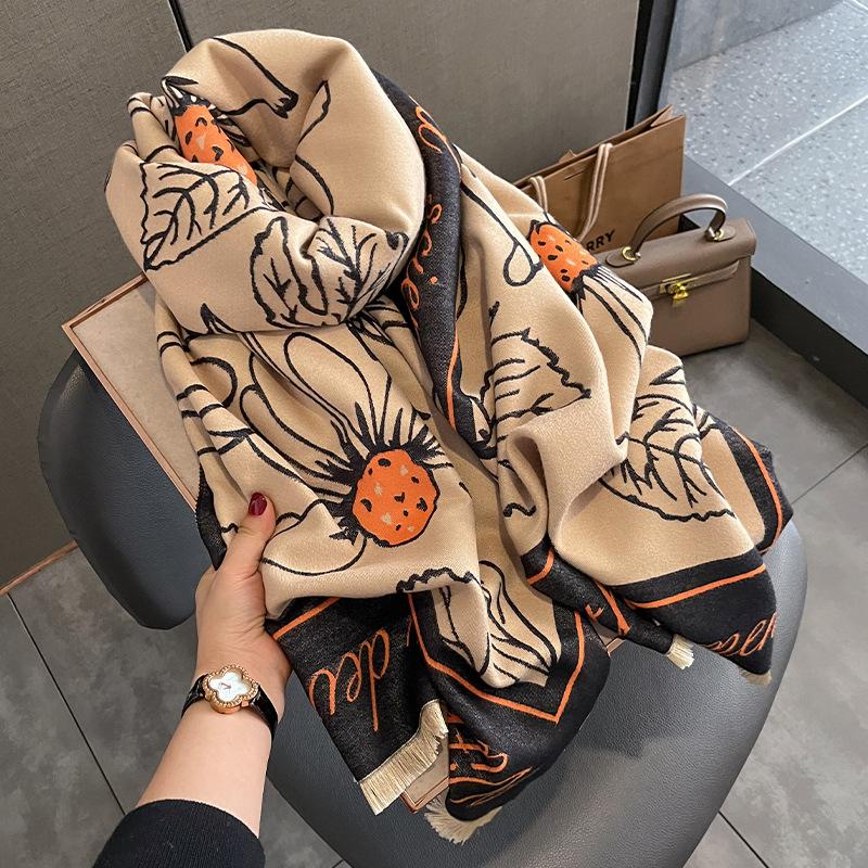 Damen-Schal mit Blumen-Quaste, Schal, Wickelschal für