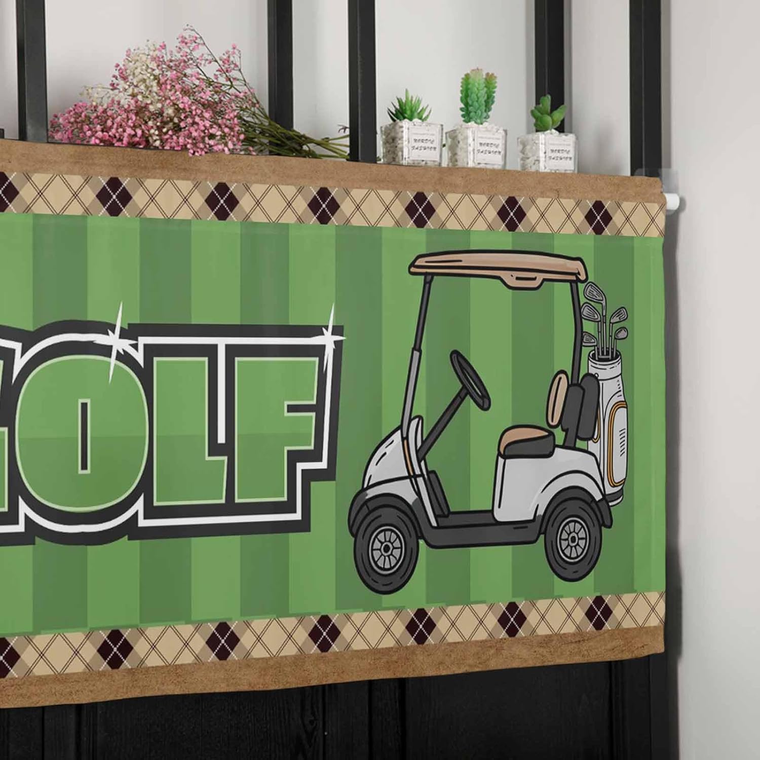 Kitchen Curtain Valances for Windows, Golf Club Car Valance Curtains for Kitchen, Rod Pocket Window Curtain Bathroom Window Valance for Bedroom