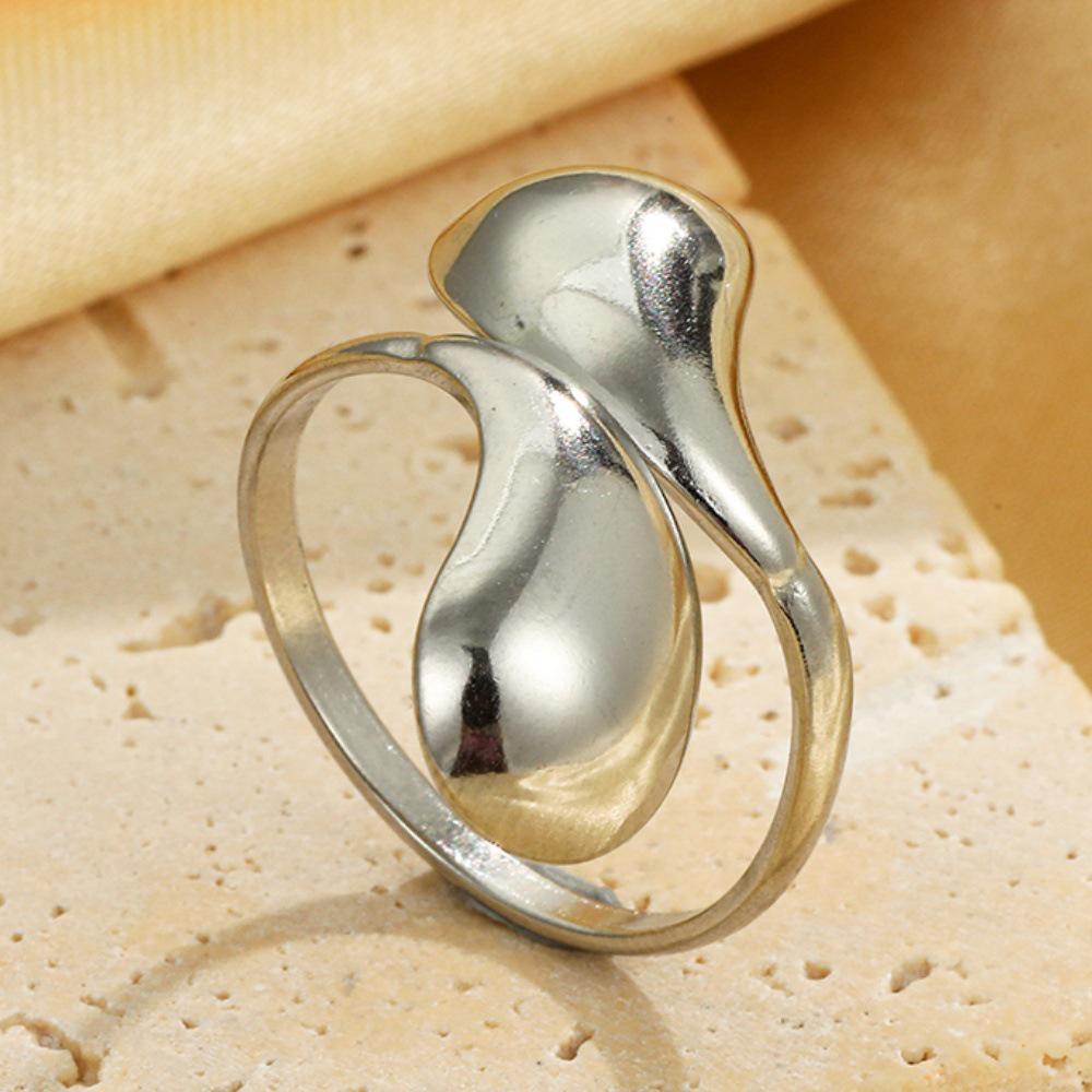 Elegant Adjustable Stainless Steel Geometric Finger Ring for Women - Non-Fading Titanium Steel Design