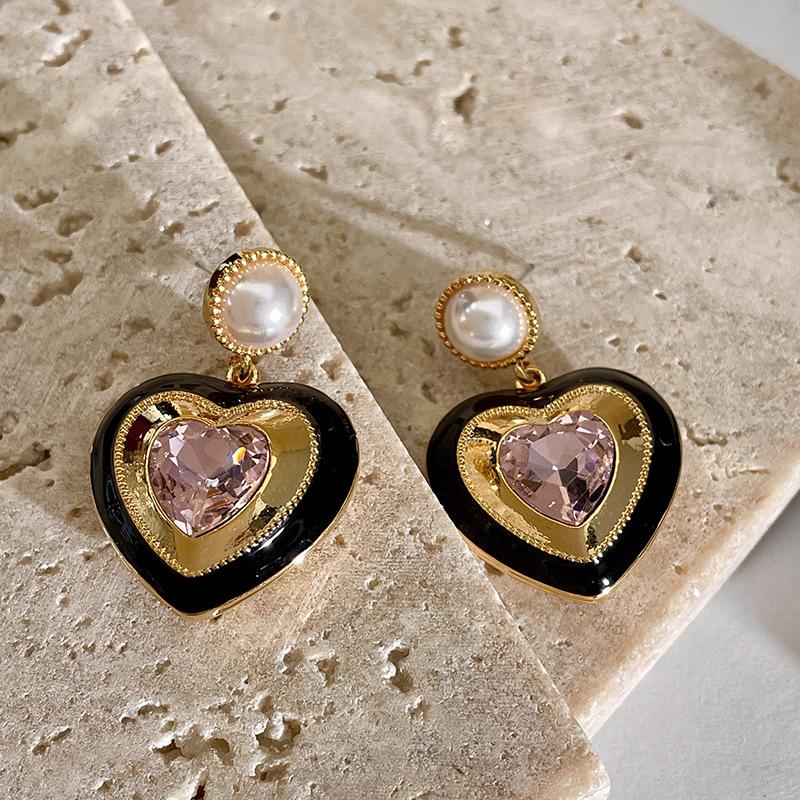 Fashion Classic Pink Color Crystal Enmale Earrings For Women Girls Exquisite Design Pendant Flower Ear Rings Jewelry Accessories