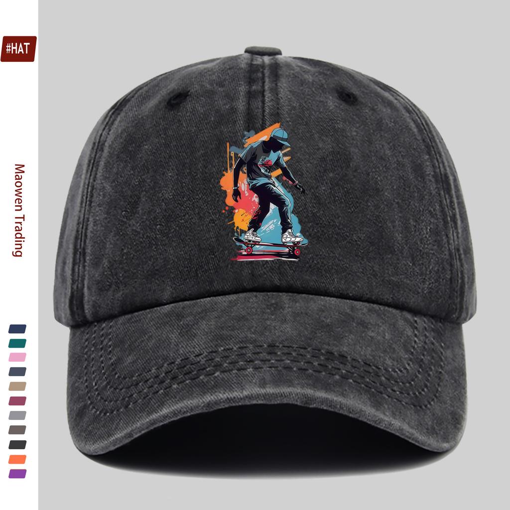 Pc Pcs Adjustable Trucker Cap with Skateboard Character Graphics Vintage Washed Baseball Hat Suitable for Men Women Light