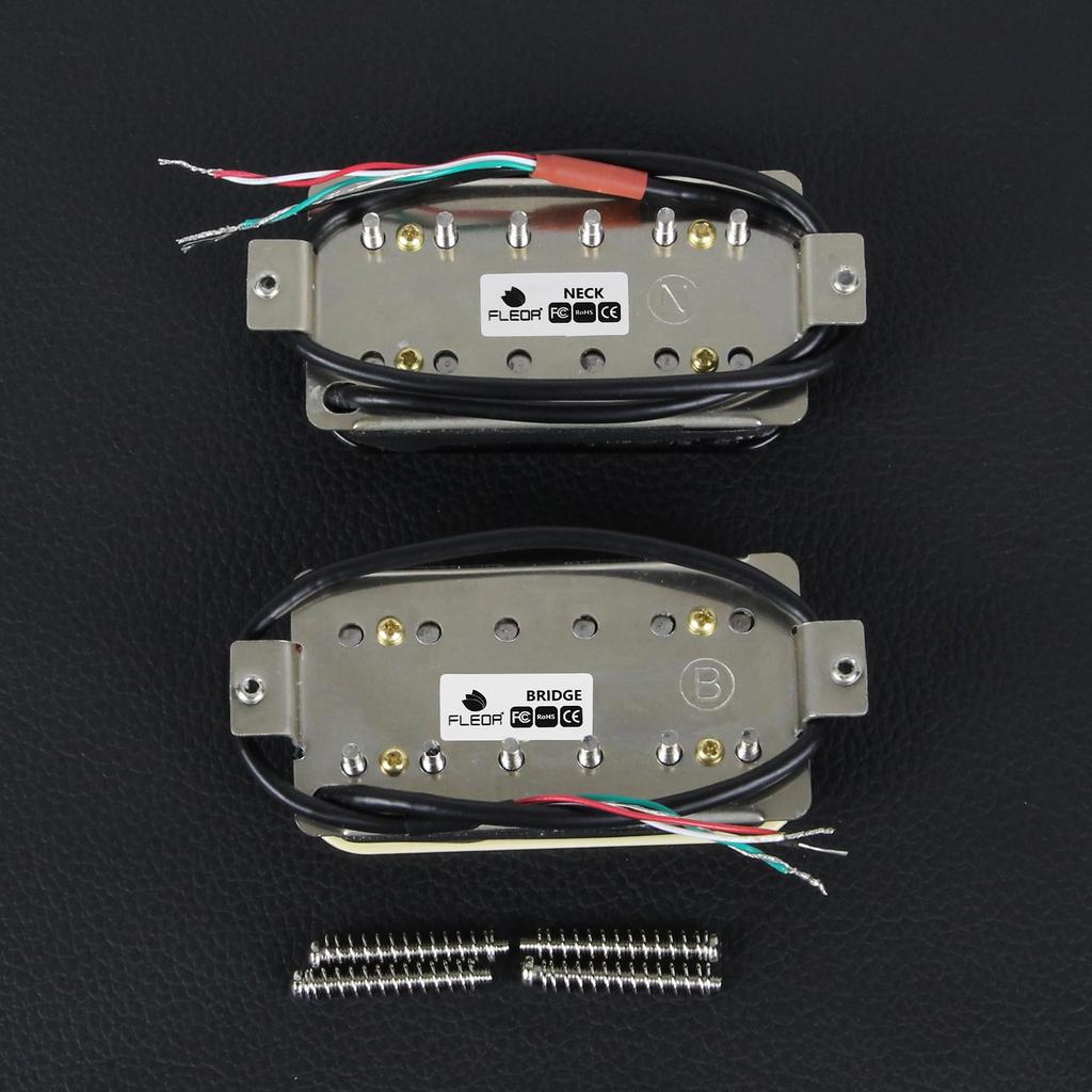 FLEOR High Output Alnico 5 Guitar Pickups, Double Coil Humbucker Pickups, Neck and Bridge Set (Cream + Black)