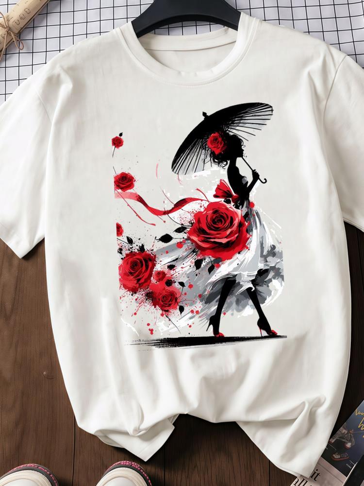 (Asian Size) trend watercolor cute Print O-neck Short Sleeve T-shirts Fashion Female Casual Women's Top T Clothing  Graphic Tee