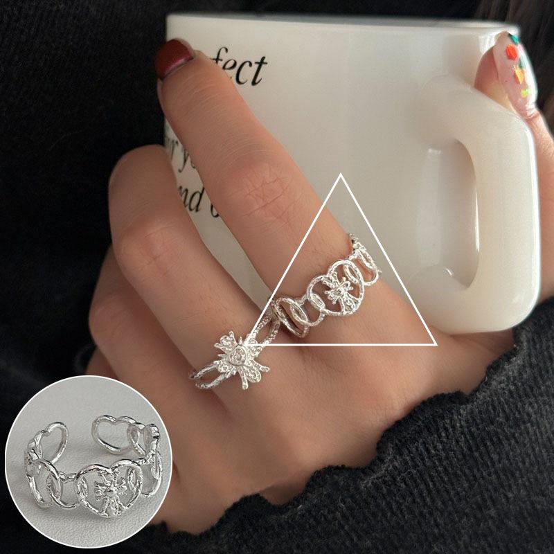 Korean Style S925 Silver-Plated Water Drop Crossover Open Ring – Women's Retro Fashion for Index Finger