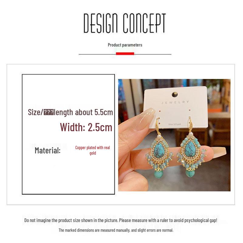 Bohemian Ethnic-Style Handmade Turquoise Earrings for Women - Luxurious Autumn/Winter Ear Hooks