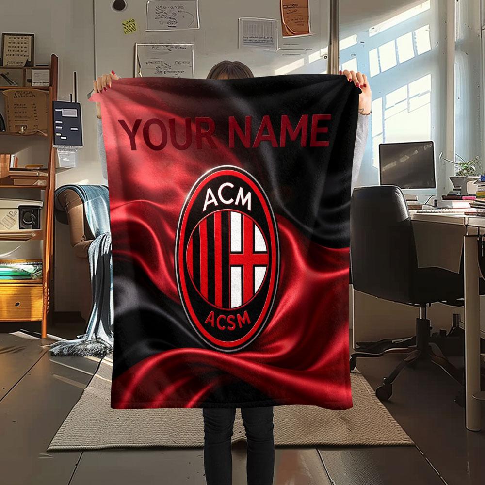 Custom Name,AC Milan Printed Flannel Blanket, Soft Throw for Bedroom Sofa, Washable, Christmas Present, Great Gift.