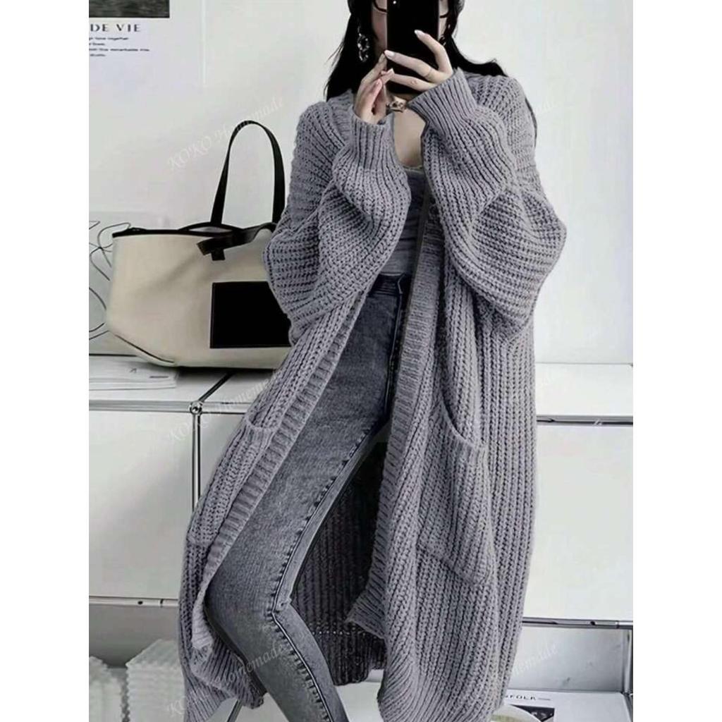 Woman's Long Knitted Casual Coat Autumn Winter Long Sleeves with Pocket Cardigan Sweater Ladies Comfort Warm Sweaters