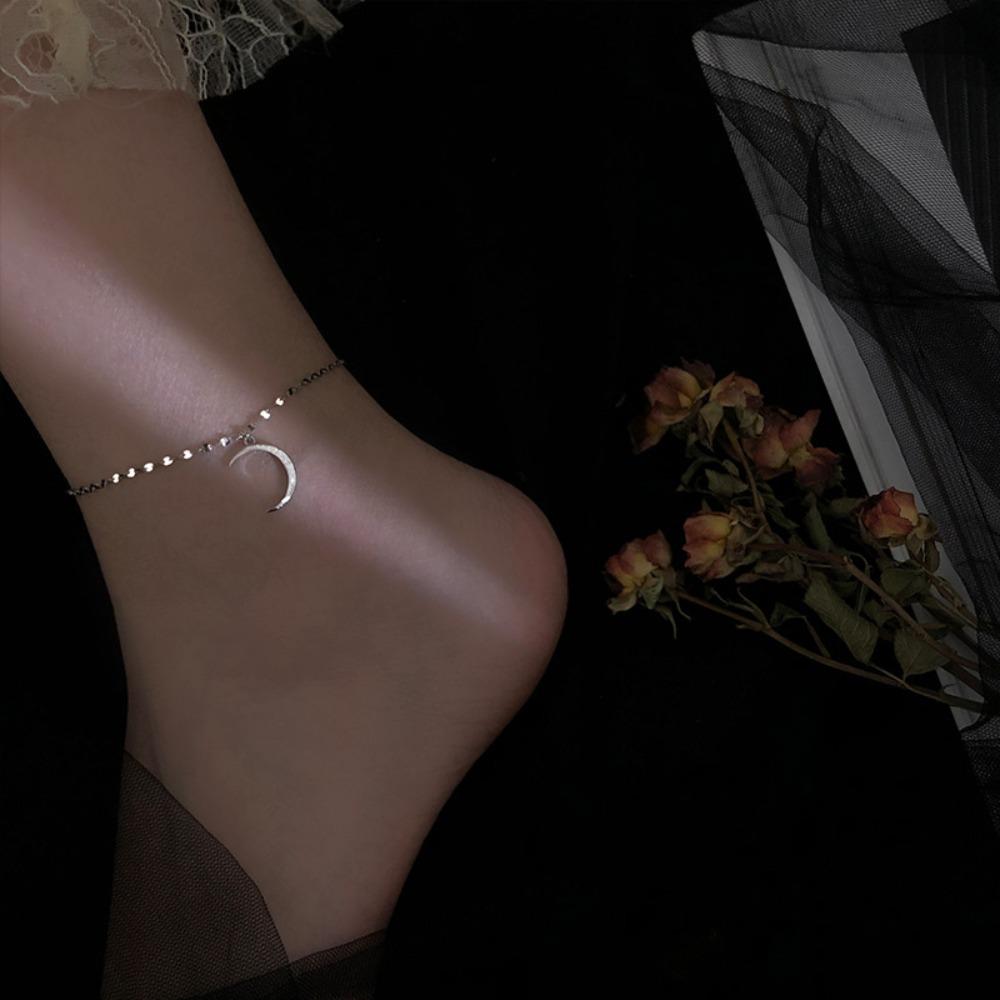 

925 Silver Plated Moon Anklet for Women Unique Design Trendy Student Boho Style Minimalist