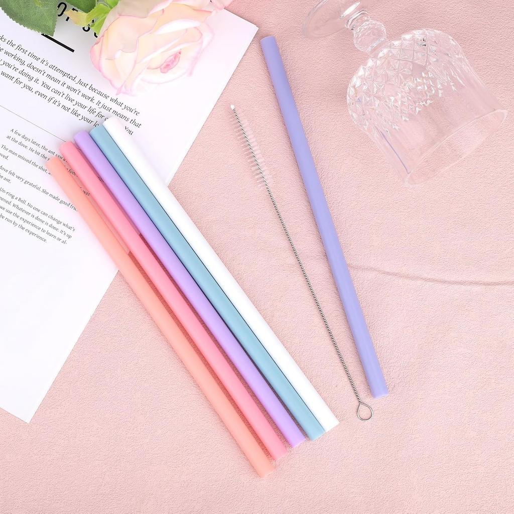 6pcs Replacement Straws for Owala FreeSip 24oz 32oz, 6 Colors Reble Plastic Straws with Cleaning Brush & Cutting Tool Water Bottle Tumbler