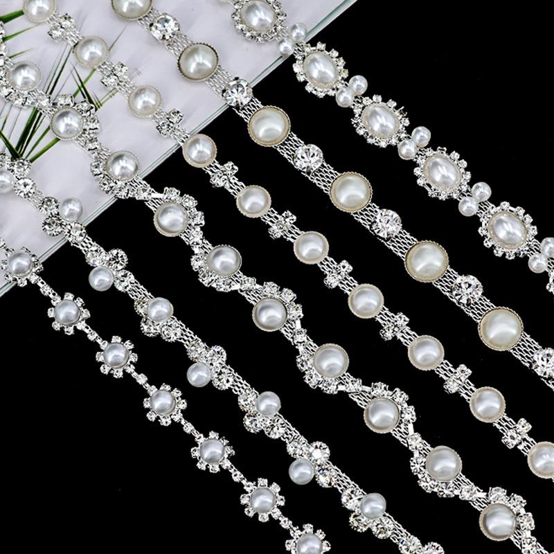 10Yards Rhinestone Chain Crystal Diamond Rhinestone Interval Pearl Chain Clothing Accessories DIY Wedding Party Decoration Gift