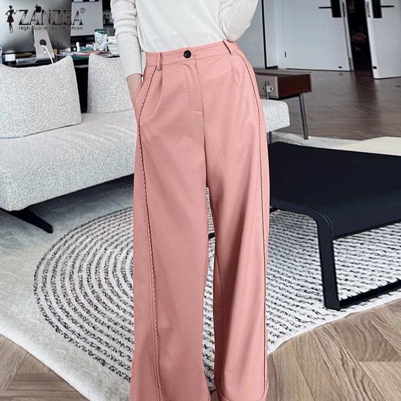 

ZANZEA Летние женские плиссированные расклешенные широкие брюки с высокой талией и пряжкой на молнии и карманами 2XL чёрный