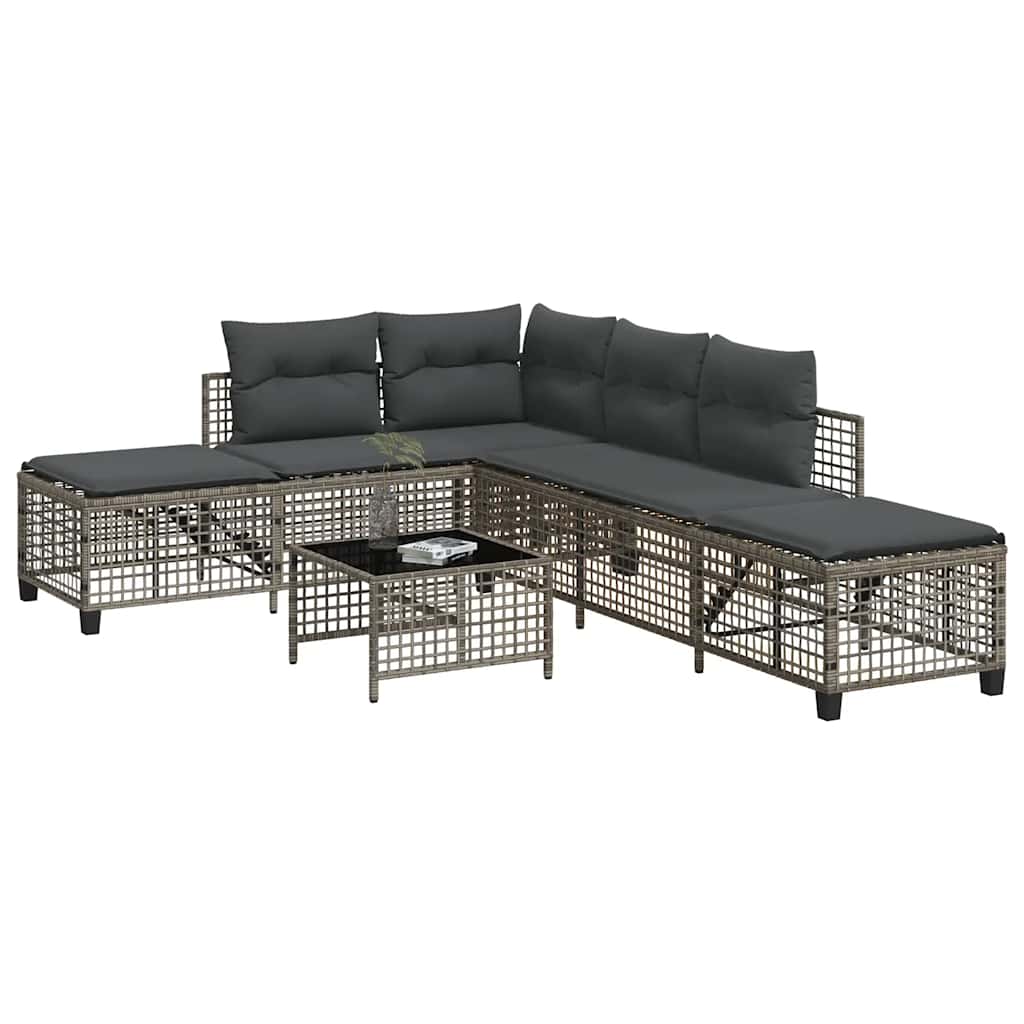 3 Piece Garden Corner Sofa Set with Cushions Grey Poly Rattan