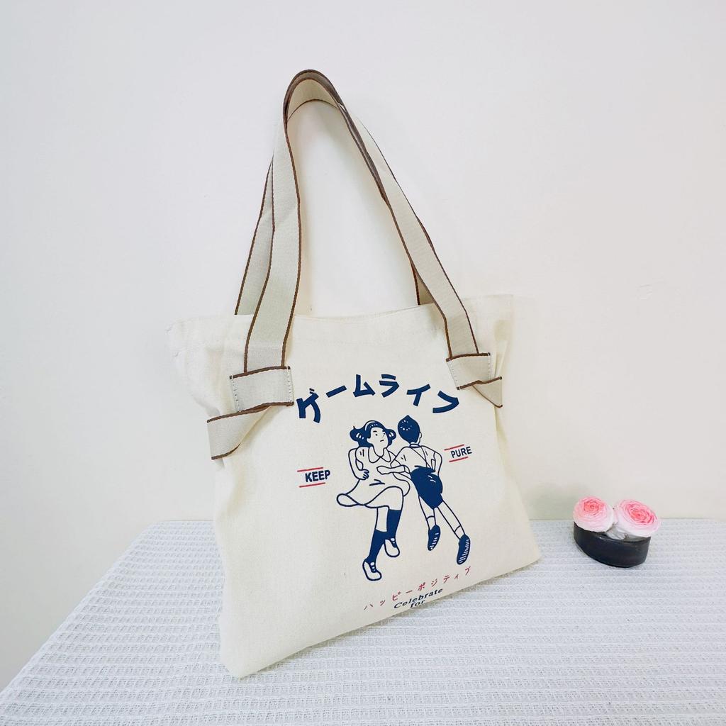 Canvas Printed Tote Bag Large Capacity Daily Shopping Bag Personalized Girls Shoulder Bag