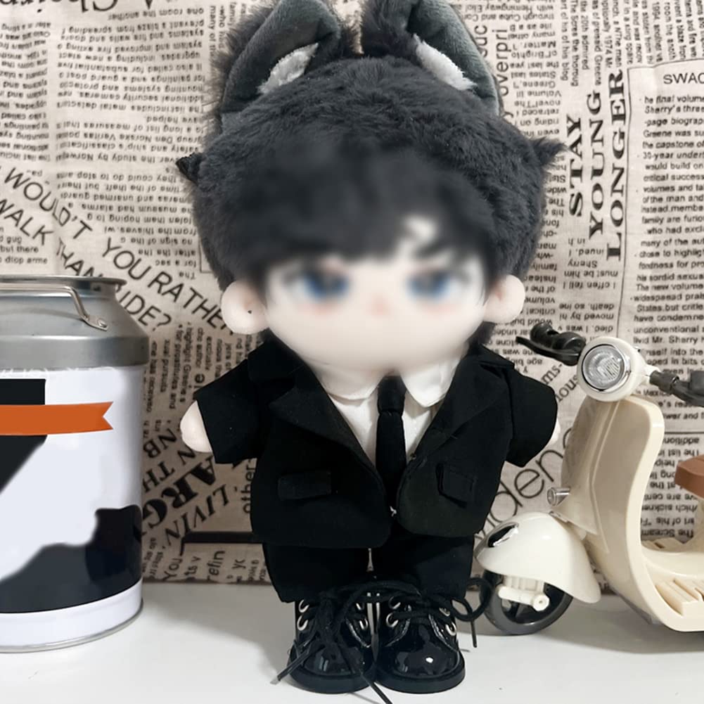 YUYAKESHI Cotton Doll Clothes 20CM Doll Clothes Dress Up White Shirt Tie Suit for Dolls Doll Clothes Set Uniform Plush Pants (Black 4-Piece Set)