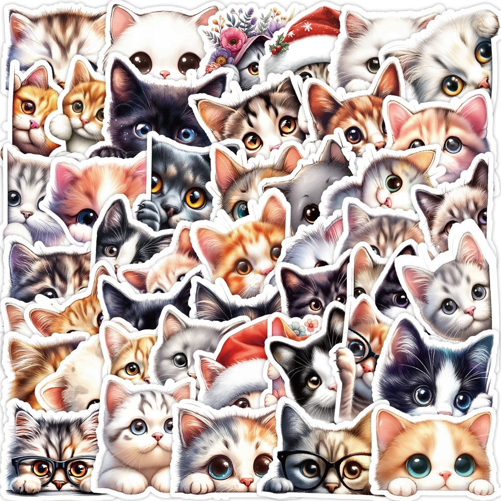 50 Cute Kitten Doodle Stickers Mobile Phone Computer Waterproof Decorative Stickers Creative Cartoon Kitten Stickers