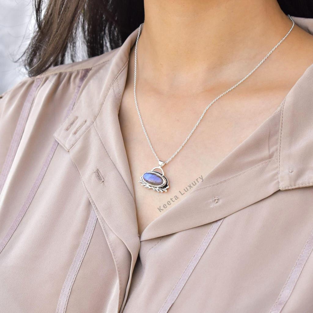 Genuine Labradorite Necklace, Sterling Silver Labradorite Necklace, Crystal Necklace for New Beginning, Boho Necklace, Bridesmaid Necklace