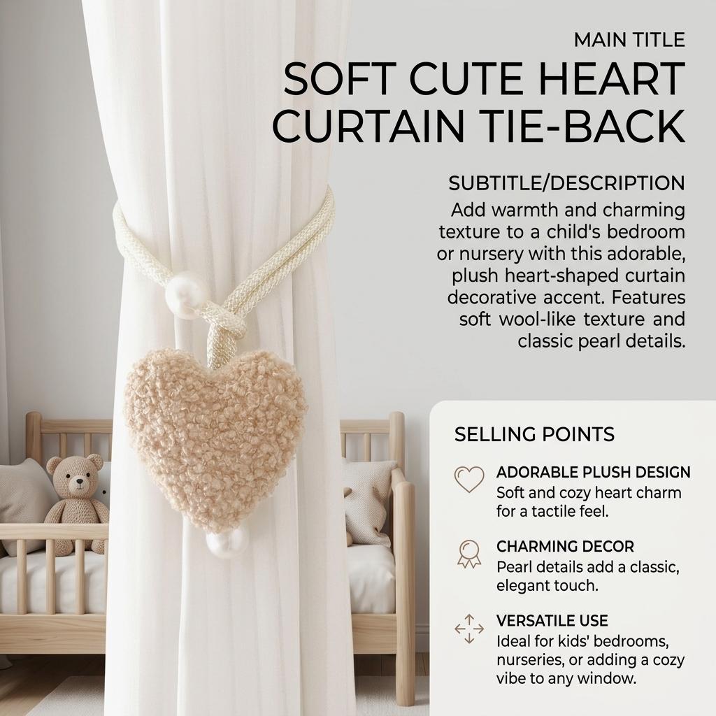Curtain Tie Backs With Heart Shape And Pearl Pendant For Kids Room Decoration