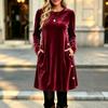 Women's Fashion Color Velvet Button Front Long Sleeve Dress with Loose Fit