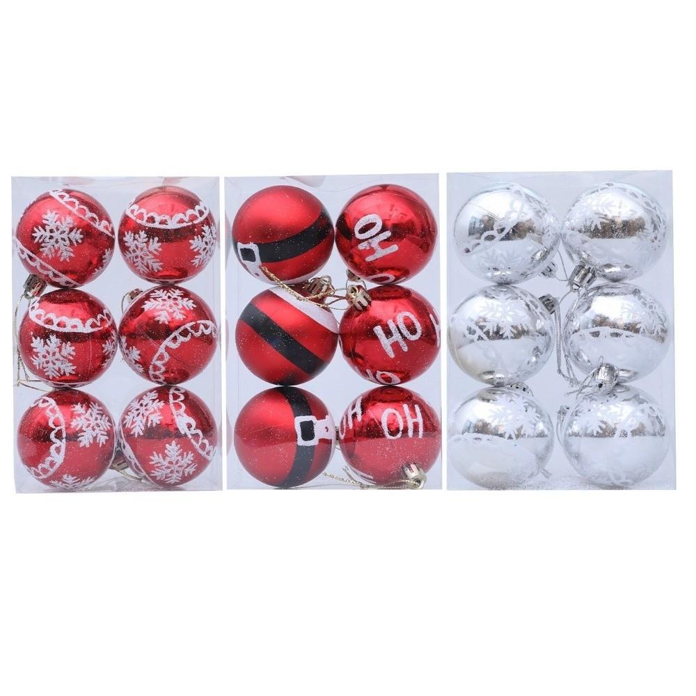 6PCS New Plastics Christmas Ball Pendant 6cm Electroplated Xmas Tree Charm DIY Xmas Tree Ornament Merry Christmas