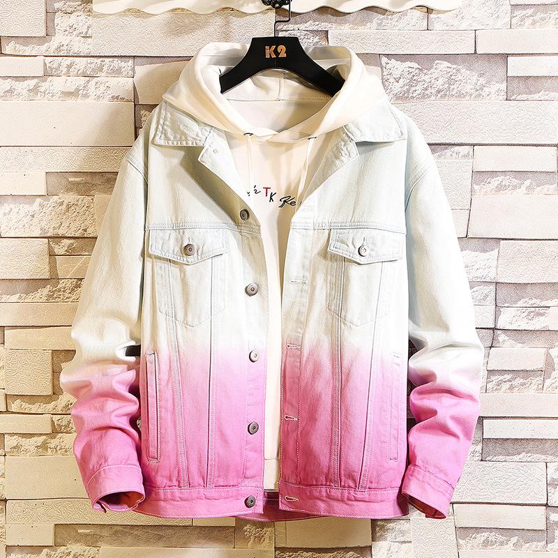 

Мужская джинсовая куртка Lovers Decoration Clothes Washed Denim Coat Gradient Loose Casual Denim Jacket M-5XL XXXL красный