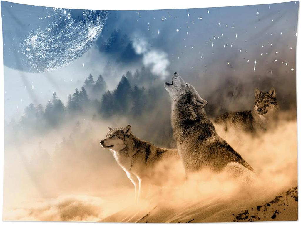 Wolf Tapestry Wall Hanging Wild Animal Wall Tapestry Wolves Howl In Snowy Tapestries Winter Snow Scene Wall Decor Blanket For