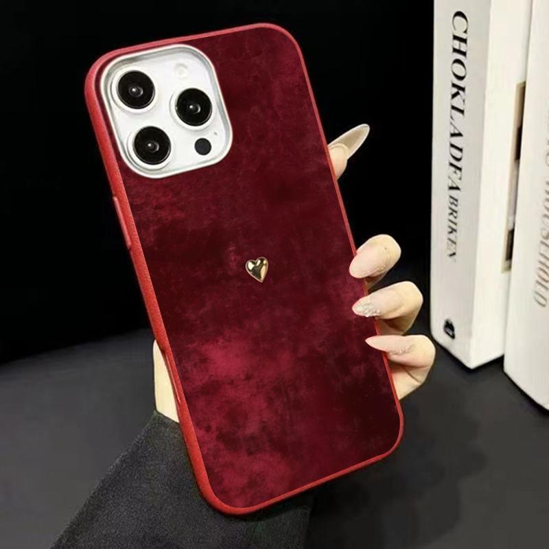 Golden Heart Pattern Burgundy TPU Phone Case For iPhone 17 16 11 13 12 14 15 Pro Max XS X XR 7 8 Plus 16E 16 17 Pro Soft Cover