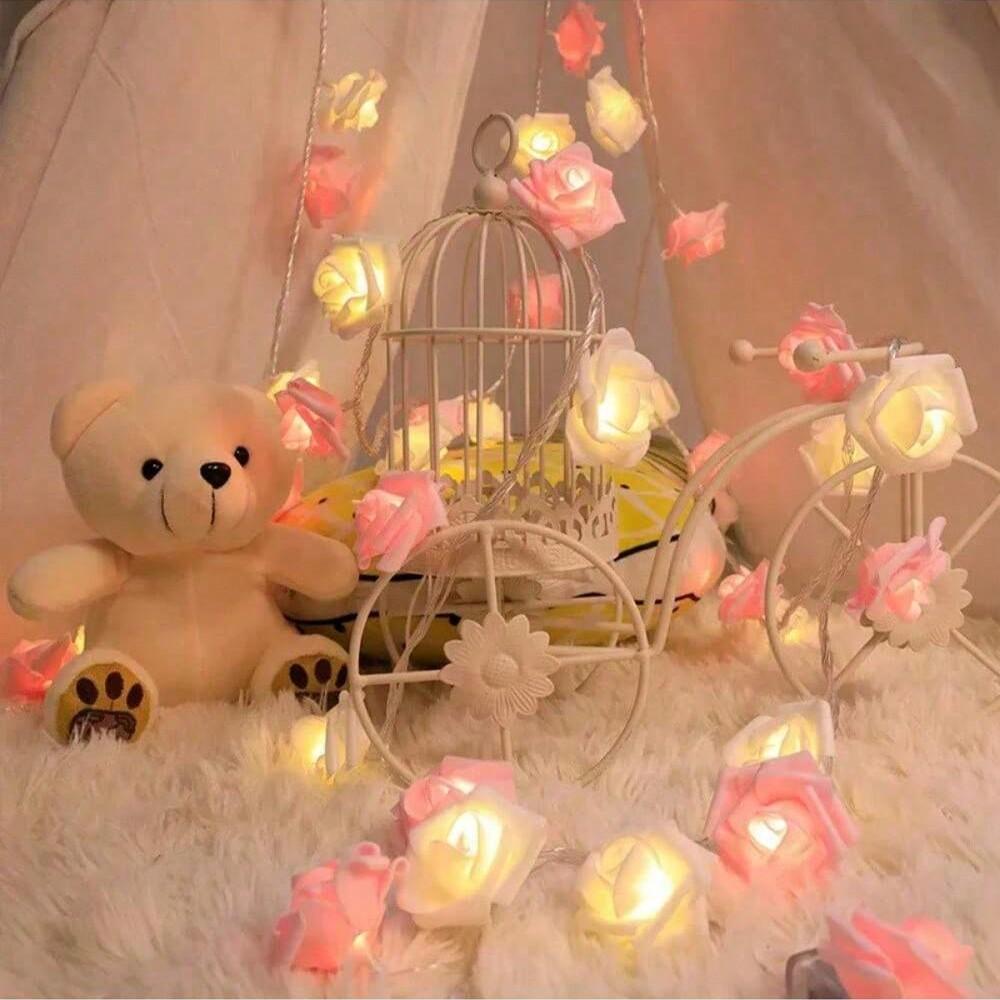 LED Rose String Lights, 10 LED, Indoor Outdoor DIY Decor, Battery Box (Battery Not Included)