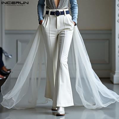 Herren Reißverschluss Taille Doppellagig Mesh Patchwork Lässig Schlaghose