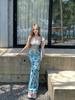 Mesh Patchwork Pure Desire 2025: Women's High-Waisted Floral Slimming Long Skirt for Summer Vacation Style