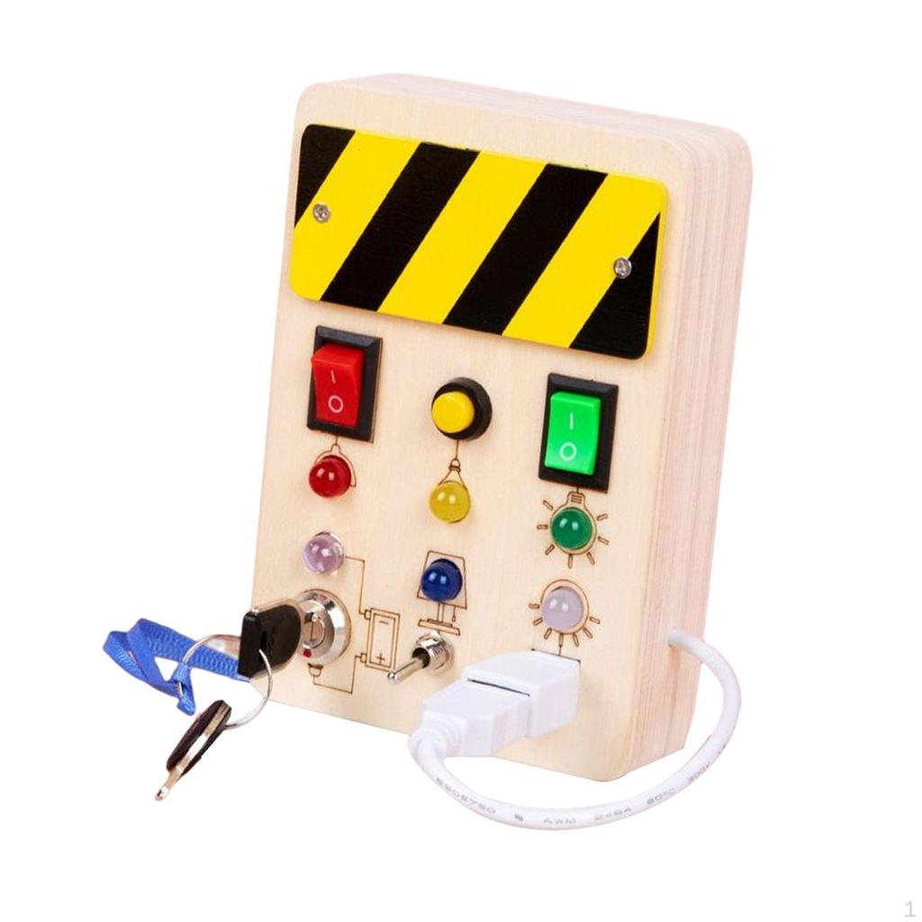 Busy Board for Toddlers, Teaching Aids, with Light Switch Buttons, Wooden Educational Sensory