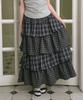 The Green Lab Tiered Long Skirt With Cancan Check [Charcoal Gray Check]