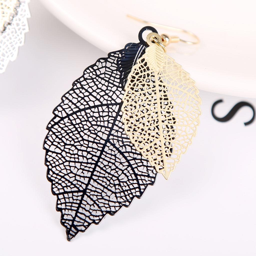 Earrings Leaf Earrings Gold Simple Double Layer Hollowed Out Leaf Earrings Vintage Double Layer Teardrop Straw Large Circle Women's Earrings