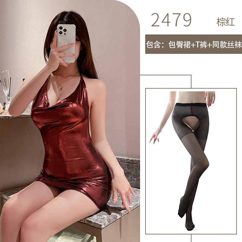 Sex Underwear Women's Bronzing Nightclub Dress Royal Sister Hip Wrap Sexy Sex Uniform Free of Uniform Pure Desire