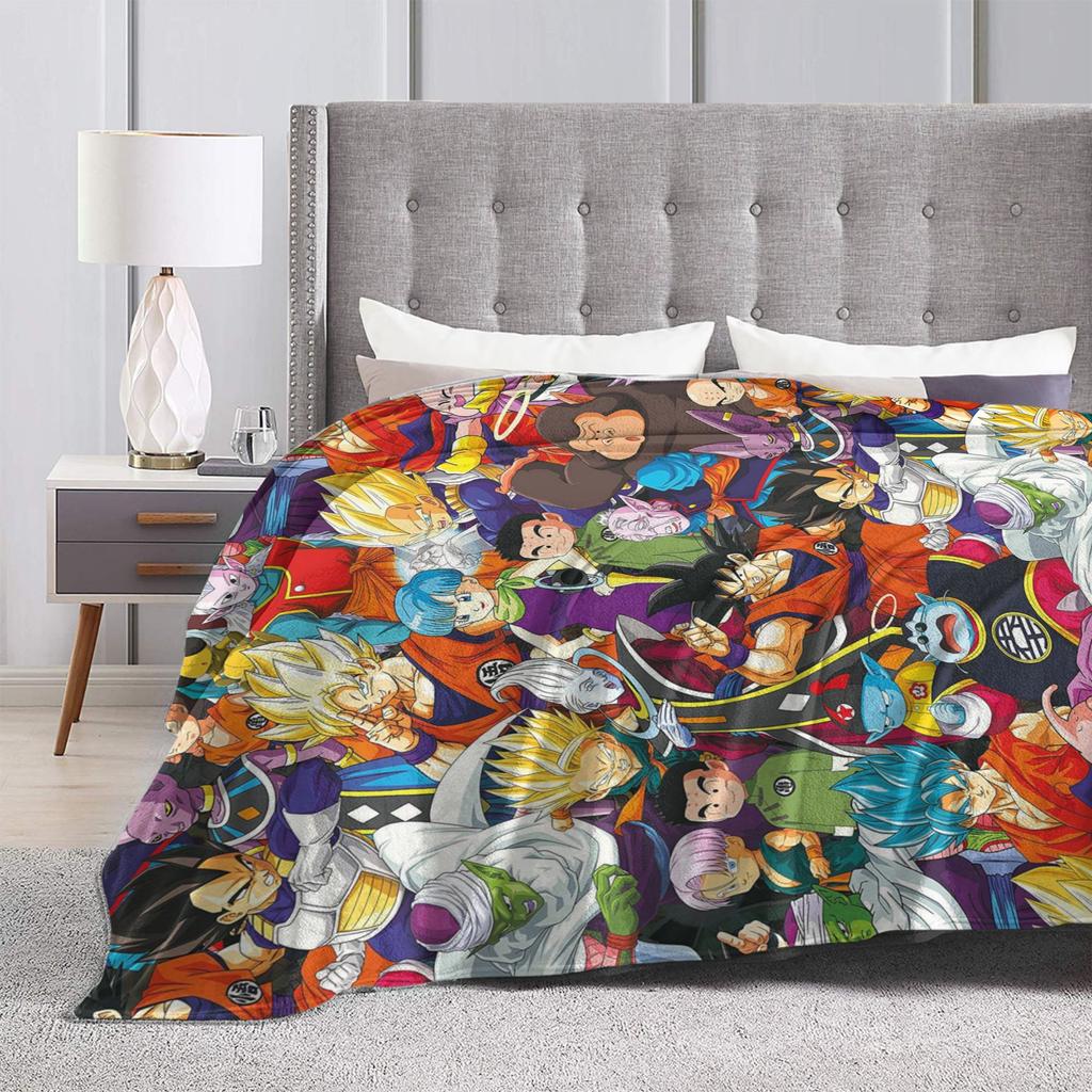 Goku Collage Flannel Blanket DBZ Japanese Anime Awesome Throw Blankets for Home Hotel Sofa 125*100cm Plush Thin Quilt,