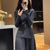 Elegant Plus Size Women's French Style Knit Top & High-Waisted Wool Skirt Set