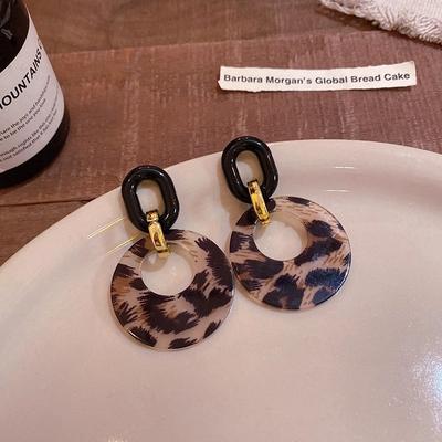 Retro Leopard Print Geometric Round Earrings Women's Stud Earrings Simple Temperament Personalized Earrings