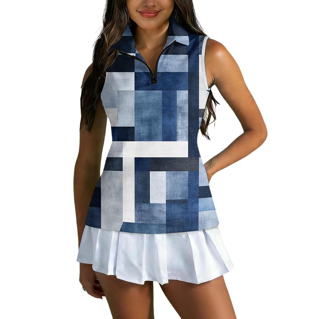 Camiseta Polo de Golf sin Mangas para Mujer con Cuello con Cremallera Estampado Floral Camiseta sin Mangas Deportiva para Deportes y Actividades al Aire Libre