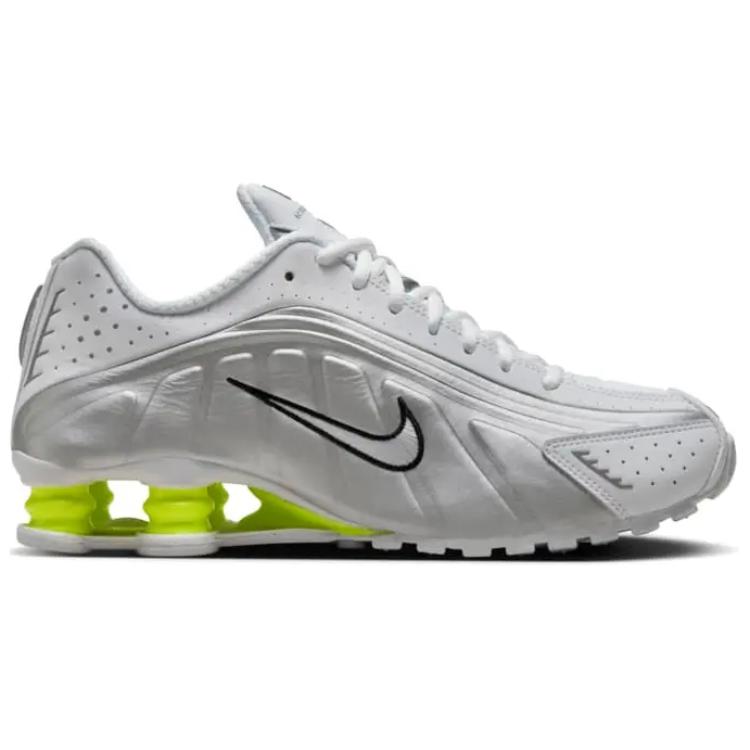 Nike Baskets Shox R4 Blanc Argent Métallisé Femme Volt AR3565-102
