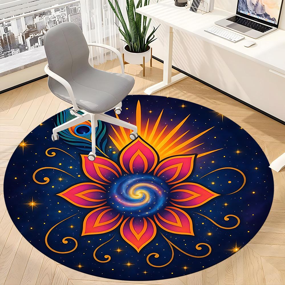 1pc Cosmic Lotus Mandala Carpet for Office Non-Slip, Round Carpet, Soft & Comfortable, Carpet for Office, Lightweight Round Floor Mat